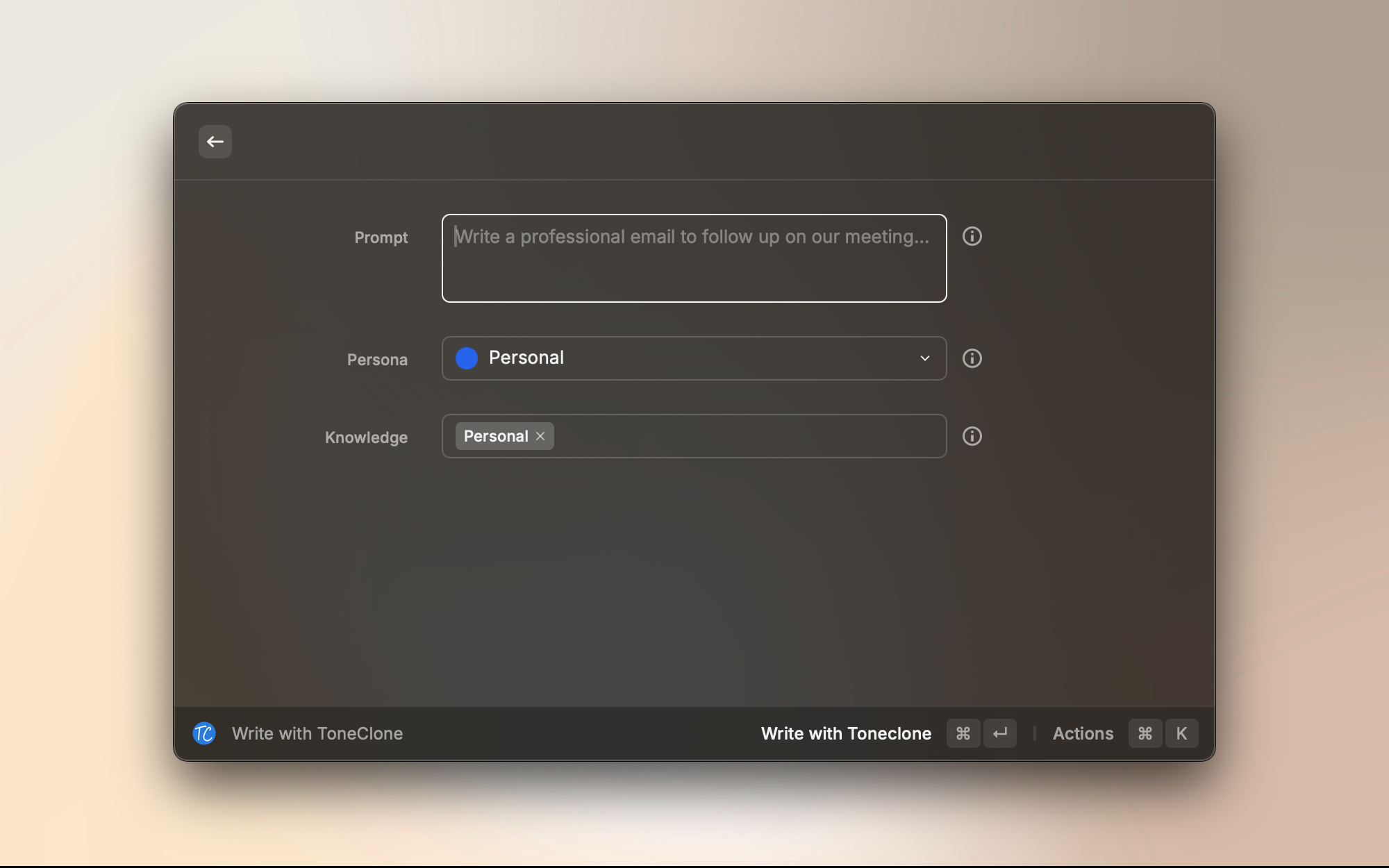ToneClone for Raycast - Write with AI interface