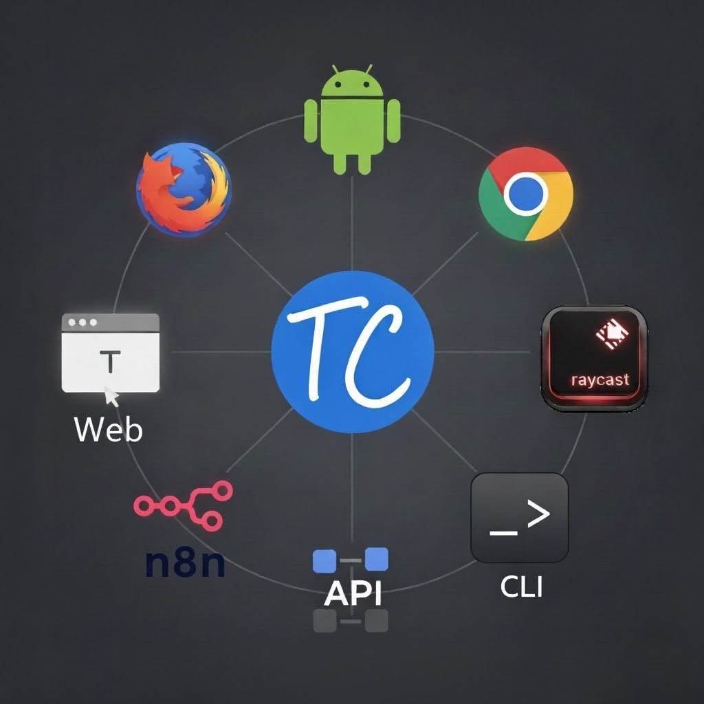 ToneClone works across web, Chrome, Firefox, Android, Raycast, CLI, API, and n8n integrations